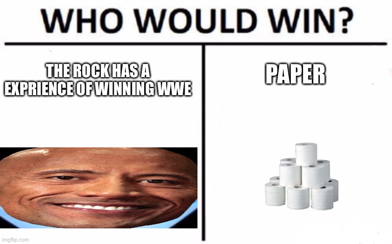 Wok | PAPER; THE ROCK HAS A EXPRIENCE OF WINNING WWE | image tagged in memes,who would win,the rock,toilet paper | made w/ Imgflip meme maker