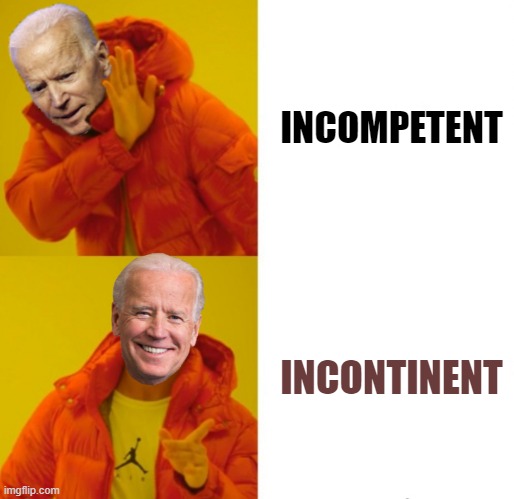 Both, actually |  INCOMPETENT; INCONTINENT | image tagged in biden hotline bling,joe biden,biden,drake hotline bling,incontinence | made w/ Imgflip meme maker