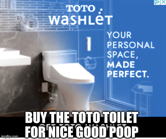 BUY THE TOTO TOILET FOR NICE GOOD POOP | image tagged in toilet | made w/ Imgflip meme maker