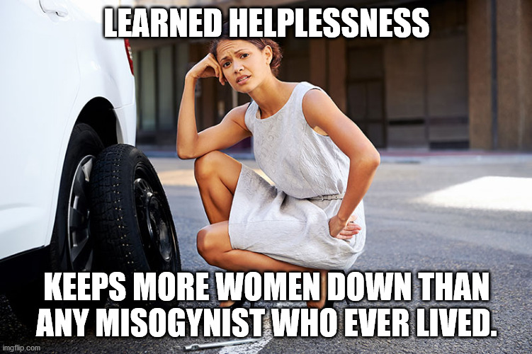 Learned Helplessness | LEARNED HELPLESSNESS; KEEPS MORE WOMEN DOWN THAN ANY MISOGYNIST WHO EVER LIVED. | image tagged in feminism,red pill | made w/ Imgflip meme maker