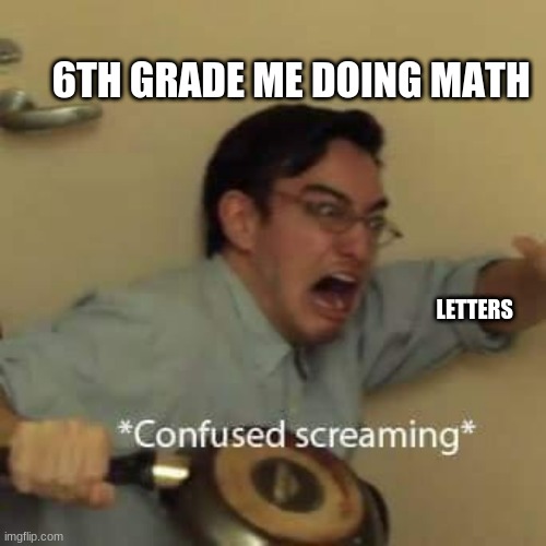 Good title | 6TH GRADE ME DOING MATH; LETTERS | image tagged in filthy frank confused scream | made w/ Imgflip meme maker