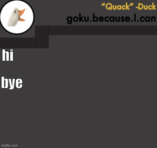 Goku Duck Temp | hi; bye | image tagged in goku duck temp | made w/ Imgflip meme maker