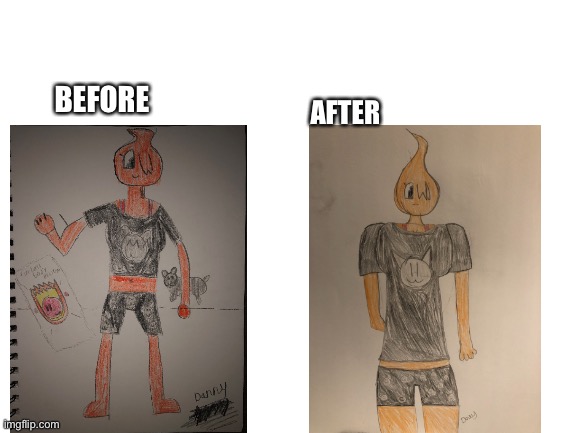 A comparison of an old and new drawing I did | BEFORE; AFTER | image tagged in blank white template,esper | made w/ Imgflip meme maker