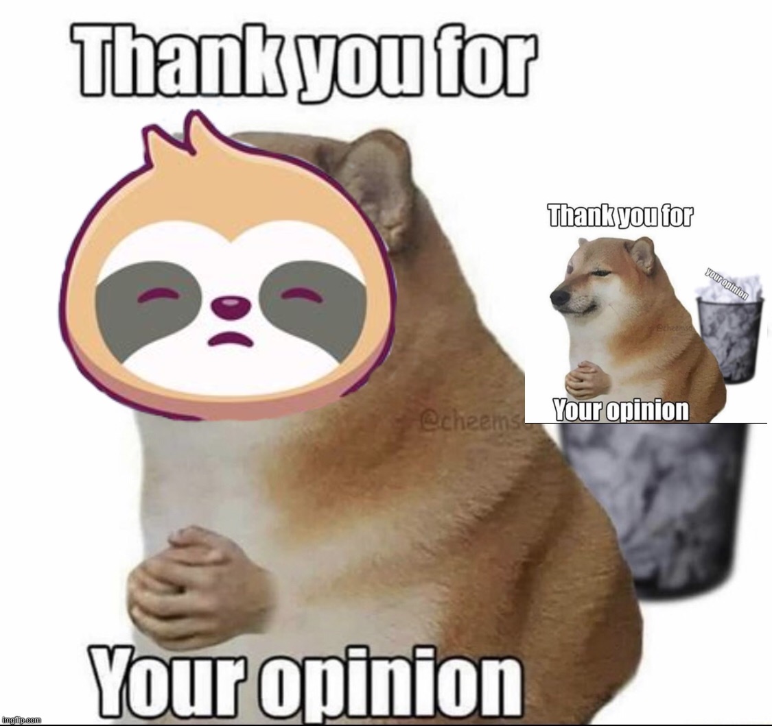 Sloth thank you for your opinion | image tagged in sloth thank you for your opinion | made w/ Imgflip meme maker