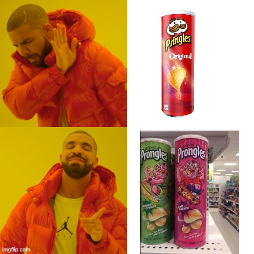 fake pringles | image tagged in memes,drake hotline bling | made w/ Imgflip meme maker