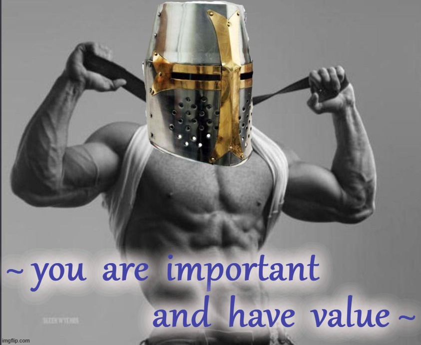 [Inspired by Wholesome_Danny_] | ~ you  are  important                           and  have  value ~ | image tagged in crusader giga chad,wholesome_danny_,you are important and have value,inspirational,positive thinking,stay positive | made w/ Imgflip meme maker