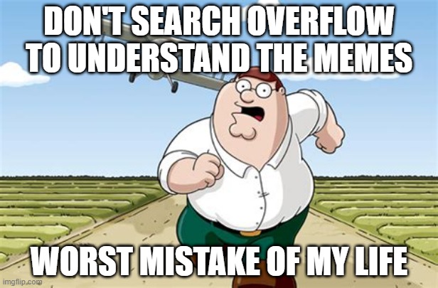 Fkin facebook memes! | DON'T SEARCH OVERFLOW TO UNDERSTAND THE MEMES; WORST MISTAKE OF MY LIFE | image tagged in worst mistake of my life | made w/ Imgflip meme maker
