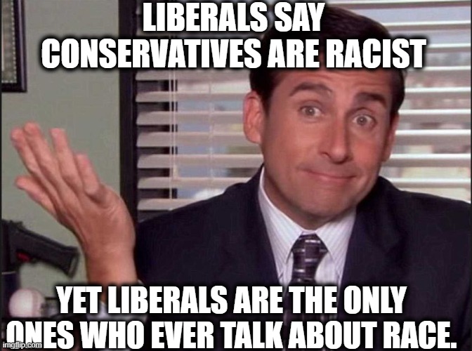 This meme is dedicated to a certain user that I will not name for fear of not getting my meme approved. | LIBERALS SAY CONSERVATIVES ARE RACIST; YET LIBERALS ARE THE ONLY ONES WHO EVER TALK ABOUT RACE. | image tagged in liberal logic,racism,memes,conservatives,racists,liberal hypocrisy | made w/ Imgflip meme maker