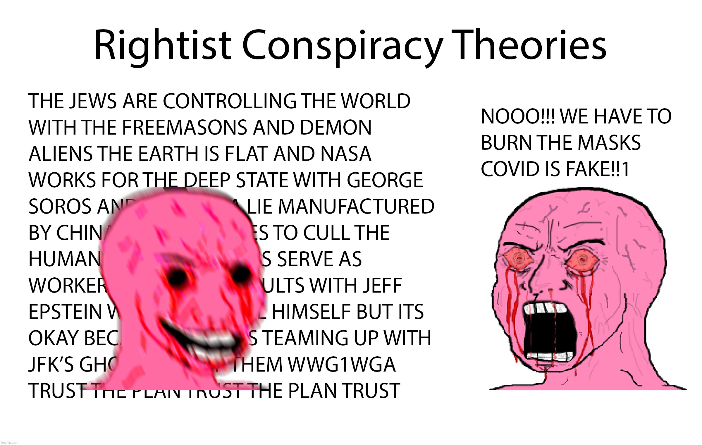 Wojak Rightist Conspiracy Theories | image tagged in wojak rightist conspiracy theories | made w/ Imgflip meme maker