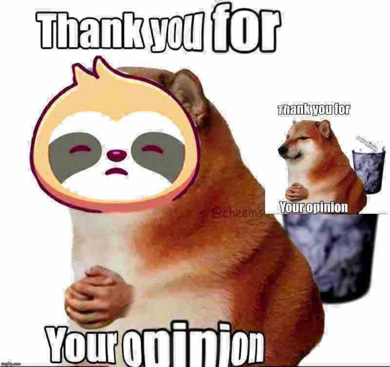Sloth thank you for your opinion deep-fried Blank Meme Template