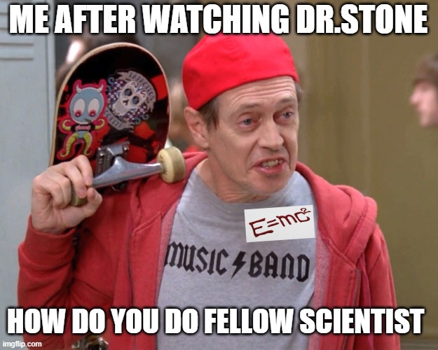Dr.Stonks |  ME AFTER WATCHING DR.STONE; HOW DO YOU DO FELLOW SCIENTIST | image tagged in steve buscemi fellow kids,anime | made w/ Imgflip meme maker