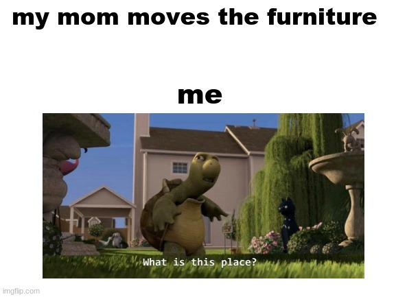 mom meme | my mom moves the furniture; me | image tagged in memes | made w/ Imgflip meme maker