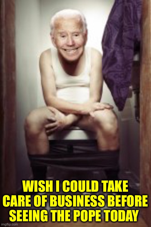 Joe toilet | WISH I COULD TAKE CARE OF BUSINESS BEFORE SEEING THE POPE TODAY | image tagged in joe toilet | made w/ Imgflip meme maker