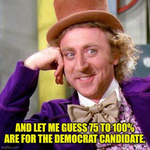 Willy Wonka Blank | AND LET ME GUESS 75 TO 100% ARE FOR THE DEMOCRAT CANDIDATE. | image tagged in willy wonka blank | made w/ Imgflip meme maker