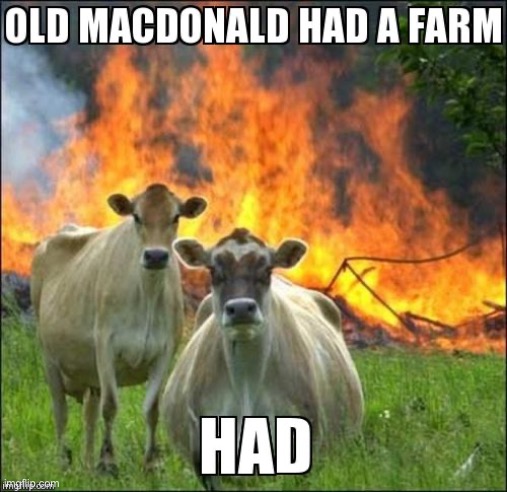 Emphases on HAD | image tagged in fire,cow,farmer | made w/ Imgflip meme maker