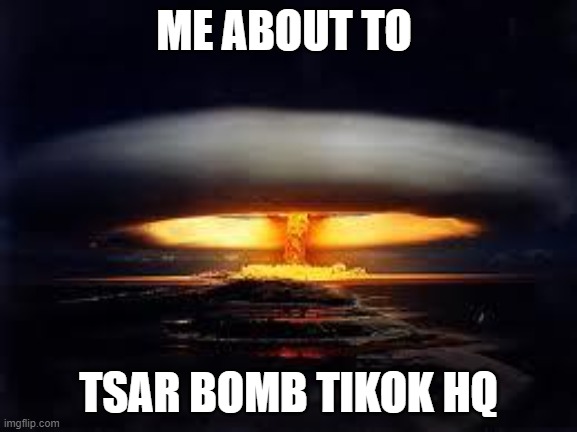 Tsar Bomba | ME ABOUT TO TSAR BOMB TIKOK HQ | image tagged in tsar bomba | made w/ Imgflip meme maker