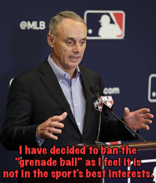 I have decided to ban the "grenade ball" as I feel it is not in the sport's best interests. | made w/ Imgflip meme maker