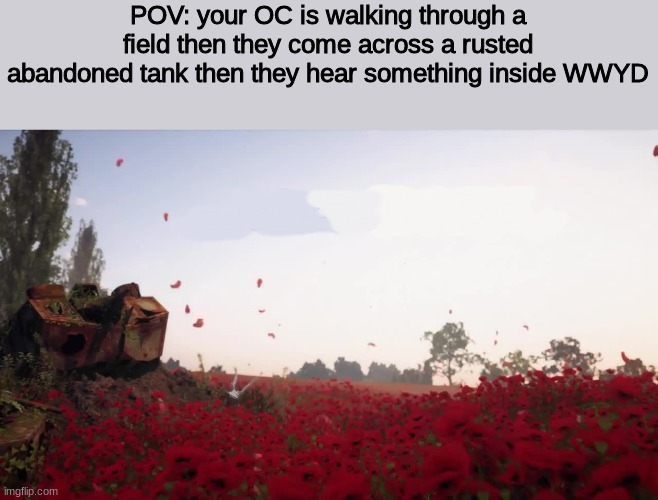 WWYD | POV: your OC is walking through a field then they come across a rusted abandoned tank then they hear something inside WWYD | image tagged in roleplaying | made w/ Imgflip meme maker