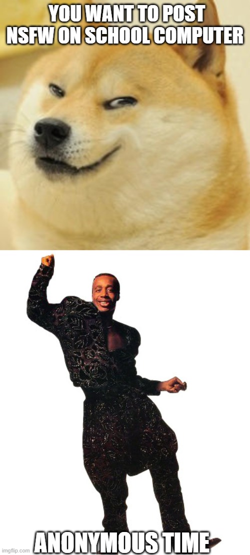 It's Anonymous Time Imgflippers on School Computers | YOU WANT TO POST NSFW ON SCHOOL COMPUTER; ANONYMOUS TIME | image tagged in evil doge,hammertime,anonymous time | made w/ Imgflip meme maker