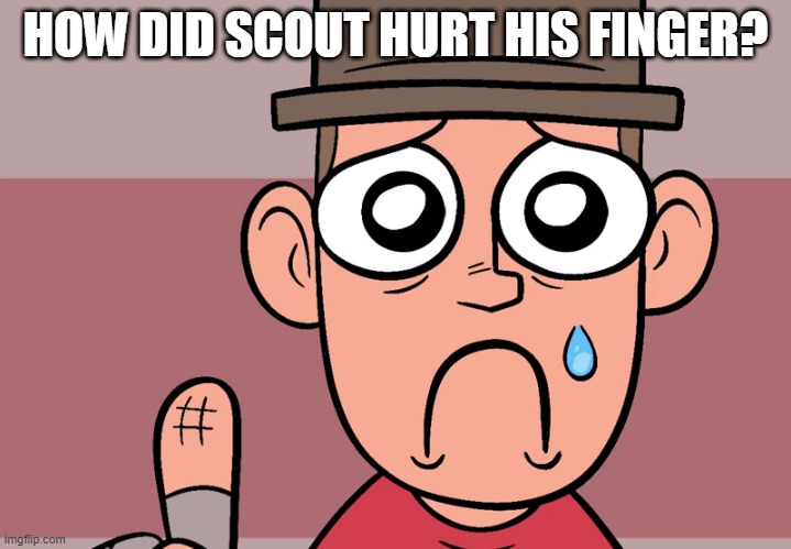 Scout hit his finger | HOW DID SCOUT HURT HIS FINGER? | image tagged in scout hit his finger | made w/ Imgflip meme maker