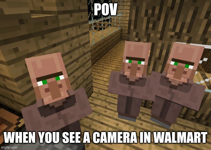 Minecraft Villagers | POV; WHEN YOU SEE A CAMERA IN WALMART | image tagged in minecraft villagers | made w/ Imgflip meme maker
