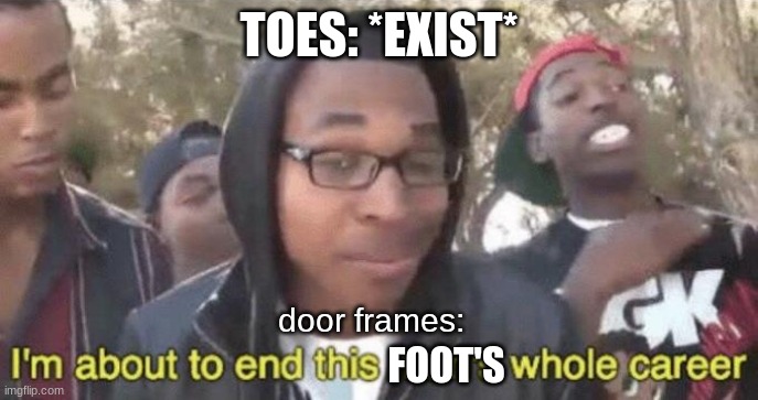 my foots career is ruined | TOES: *EXIST*; door frames:; FOOT'S | image tagged in i m about to end this man s whole career | made w/ Imgflip meme maker