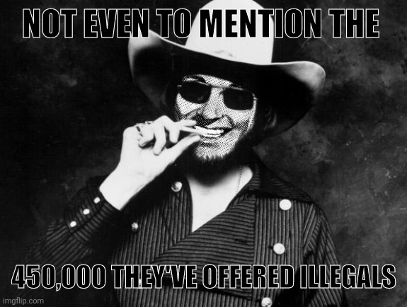 Hank Strangmeme Jr | NOT EVEN TO MENTION THE 450,000 THEY'VE OFFERED ILLEGALS | image tagged in hank strangmeme jr | made w/ Imgflip meme maker
