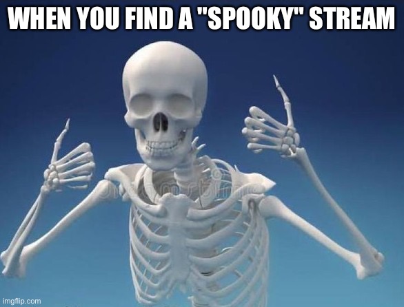skeleton approves |  WHEN YOU FIND A "SPOOKY" STREAM | image tagged in happy skeleton,memes,skeleton,spooky,thumbs up,meme | made w/ Imgflip meme maker