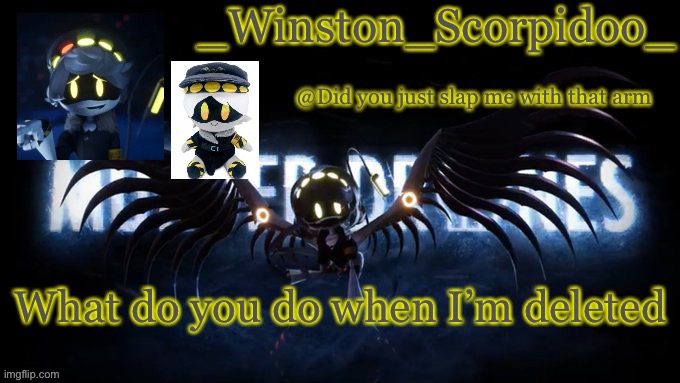 Winston’s murder drone temp | What do you do when I’m deleted | image tagged in winston s murder drone temp | made w/ Imgflip meme maker