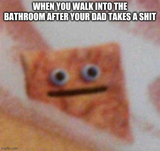 yes, this it to dang true | WHEN YOU WALK INTO THE BATHROOM AFTER YOUR DAD TAKES A SHIT | image tagged in cinnamon toast crunch | made w/ Imgflip meme maker