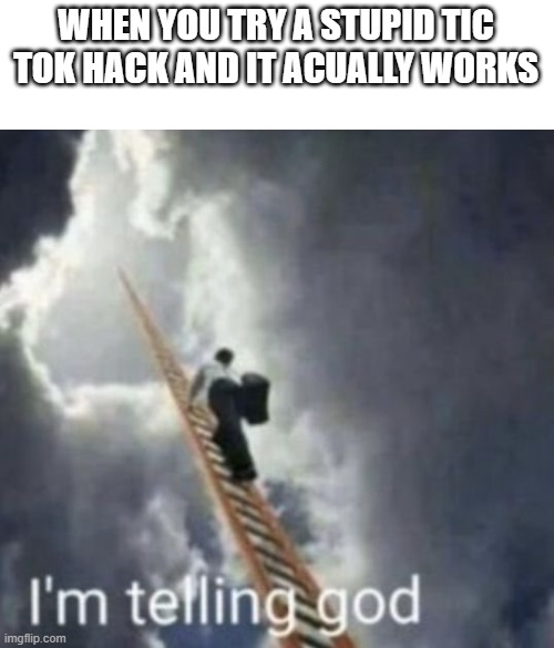 they are so brainless. why did it work??? |  WHEN YOU TRY A STUPID TIC TOK HACK AND IT ACUALLY WORKS | image tagged in im telling god | made w/ Imgflip meme maker