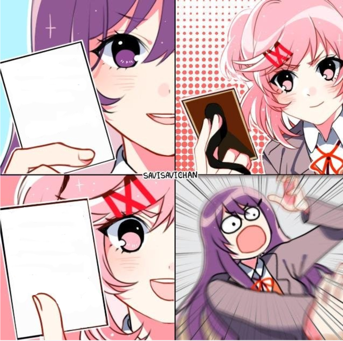 Yuri and Natsuki Cards Blank Meme Template