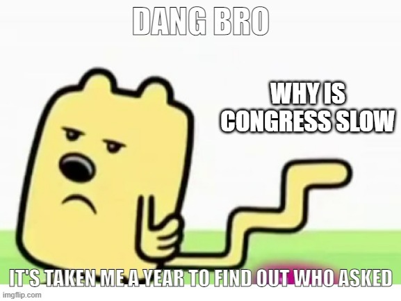 Seriously, I have heard NOTHING on Congress and Senate | WHY IS CONGRESS SLOW | image tagged in wubbzy can't find who asked | made w/ Imgflip meme maker
