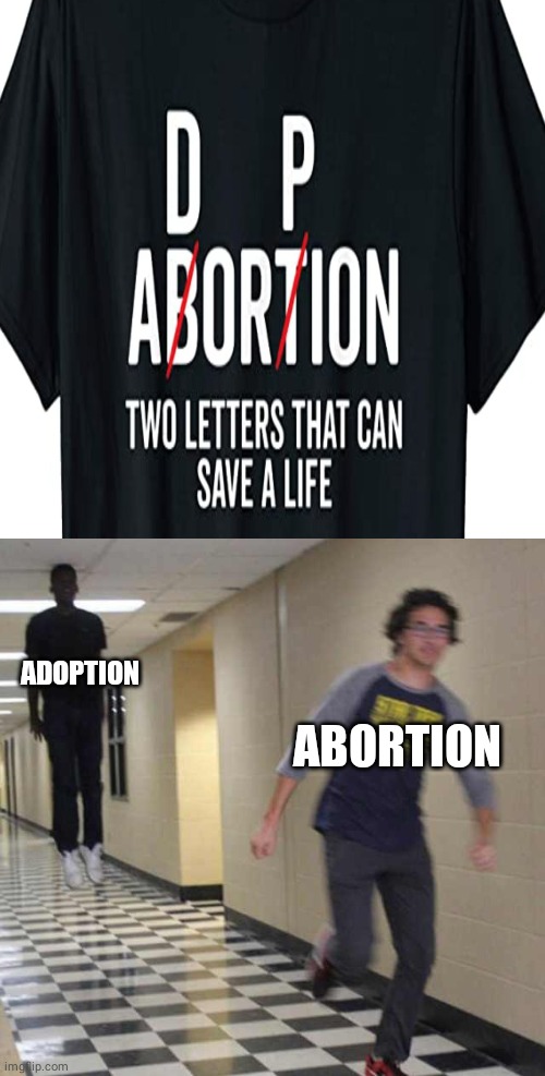 Adorpion | ADOPTION; ABORTION | image tagged in floating boy chasing running boy,adoption,abortion,memes,meme,life | made w/ Imgflip meme maker