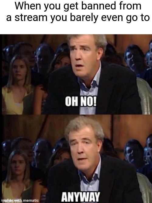 When you get banned from a stream you barely even go to | image tagged in blank white template,oh no anyway | made w/ Imgflip meme maker