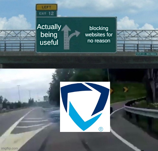 GoGuardian in a nutshell | Actually being useful; blocking websites for no reason | image tagged in memes,left exit 12 off ramp | made w/ Imgflip meme maker