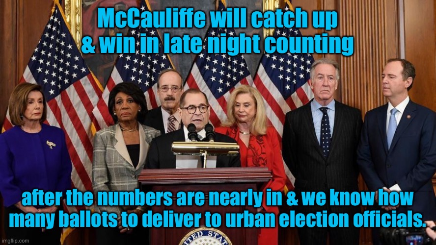 How elections work in the ‘20s | McCauliffe will catch up & win in late night counting; after the numbers are nearly in & we know how many ballots to deliver to urban election officials. | image tagged in house democrats,ballot stuffing,election fraud,democrats | made w/ Imgflip meme maker