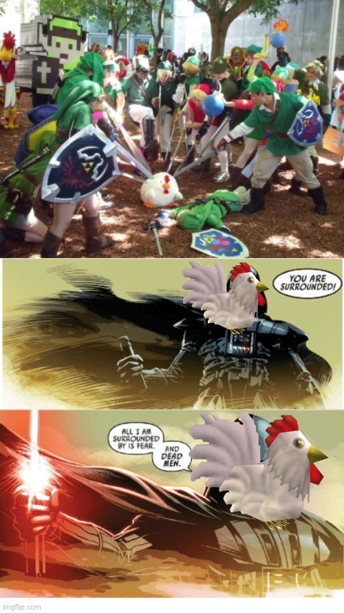 Cuccos need their own theme | image tagged in all i am surrounded by is fear and dead men,zelda,link,the legend of zelda | made w/ Imgflip meme maker