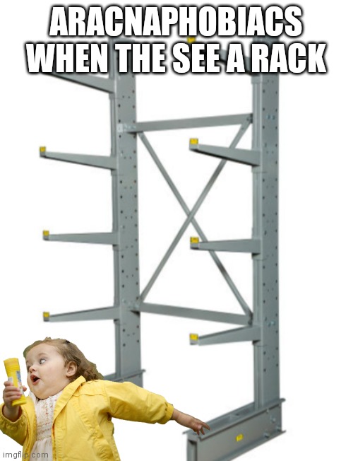 Ahh a rack | ARACNAPHOBIACS WHEN THE SEE A RACK | image tagged in fun,little girl running away | made w/ Imgflip meme maker