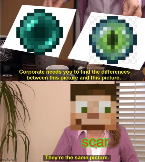 scar apparantly cant tell the differance between an ender pearl and an ender eye | scar | image tagged in memes,they're the same picture | made w/ Imgflip meme maker