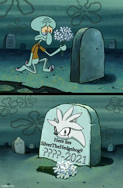 SilverTheHedgehog9 Will Be Missed.... :'( | Here lies SilverTheHedgehog9; ????-2021 | image tagged in here lies squidward's hope's dreams,rip,sadness,silver,not a meme | made w/ Imgflip meme maker