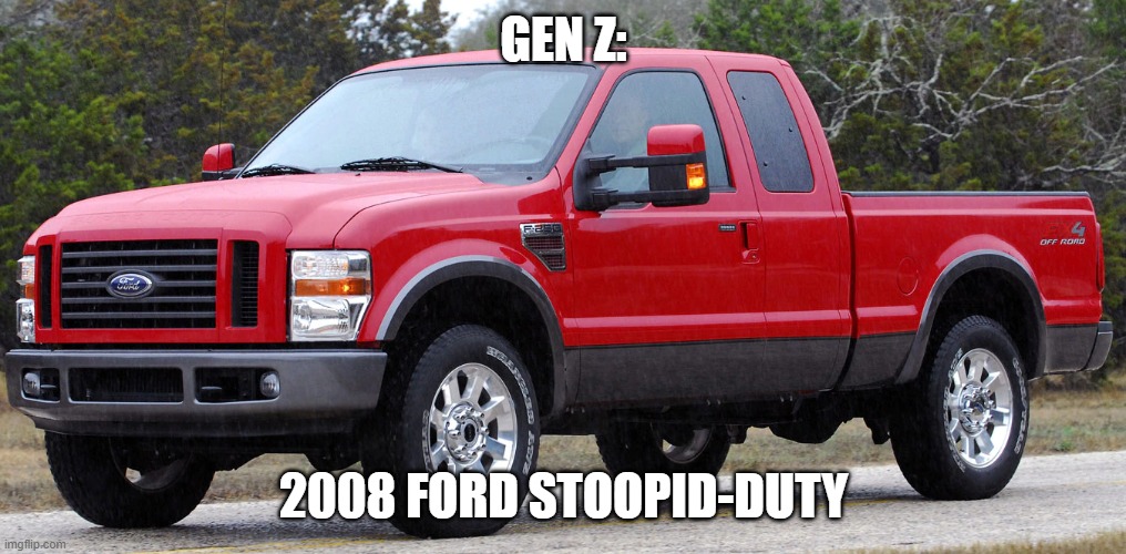 ford stupid-duty | GEN Z: 2008 FORD STOOPID-DUTY | image tagged in ford stupid-duty | made w/ Imgflip meme maker