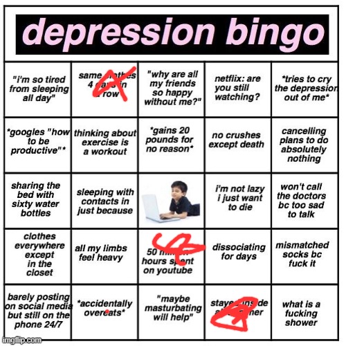 Free | image tagged in depression bingo | made w/ Imgflip meme maker