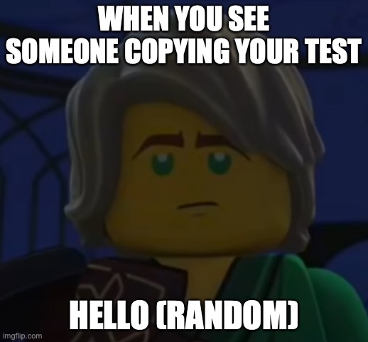 Hello, Cole | WHEN YOU SEE SOMEONE COPYING YOUR TEST; HELLO (RANDOM) | image tagged in hello cole | made w/ Imgflip meme maker