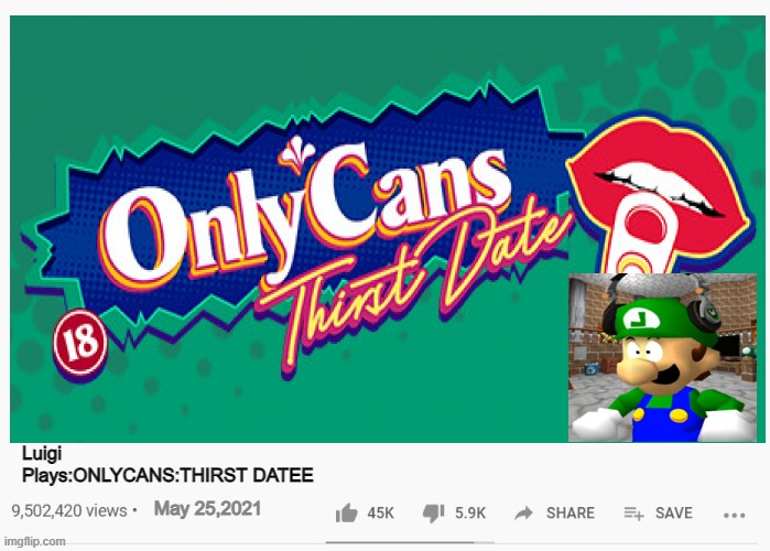 Luigi Plays:ONLYCANS:THIRST DATEE; May 25,2021 | image tagged in weegeepie,luigi,onlycans | made w/ Imgflip meme maker