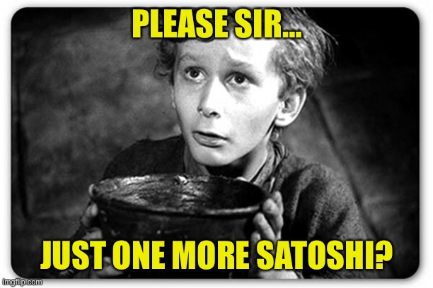 Bitcoin beggar | PLEASE SIR…; JUST ONE MORE SATOSHI? | image tagged in beggar,bitcoin | made w/ Imgflip meme maker