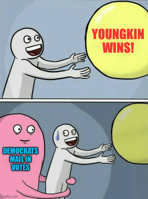 Running Away Balloon Meme | YOUNGKIN
WINS! DEMOCRATS
MAIL IN
VOTES | image tagged in memes,running away balloon | made w/ Imgflip meme maker
