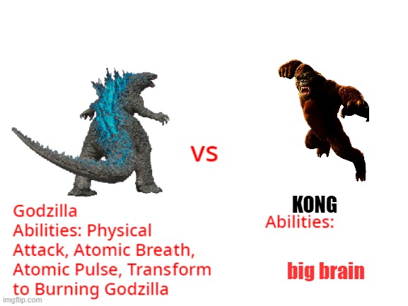 Godzilla vs. something | KONG; big brain | image tagged in godzilla vs something | made w/ Imgflip meme maker