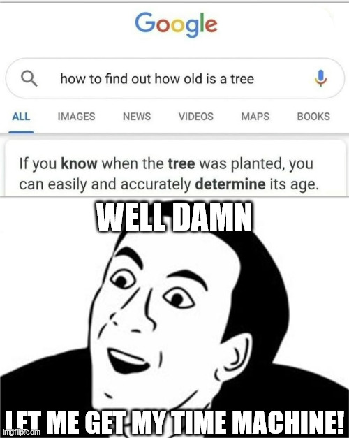 Can you believe it?!? Part 2 | WELL DAMN; LET ME GET MY TIME MACHINE! | image tagged in you don't say,tree facts | made w/ Imgflip meme maker