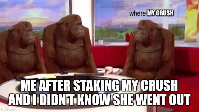 where banana | MY CRUSH; ME AFTER STAKING MY CRUSH AND I DIDN’T KNOW SHE WENT OUT | image tagged in where banana | made w/ Imgflip meme maker